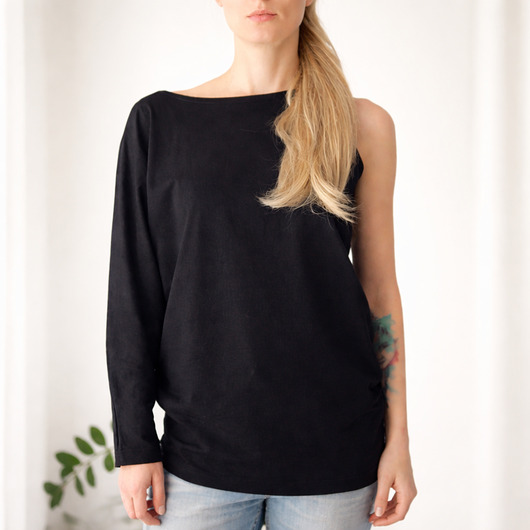 bluzki kimonowe damskie Bluzka jedno ramię czarna