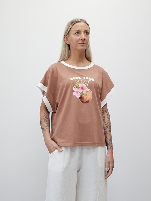 t-shirt damskie Bawełniany bezrękawnik z nadrukiem - Coco loco