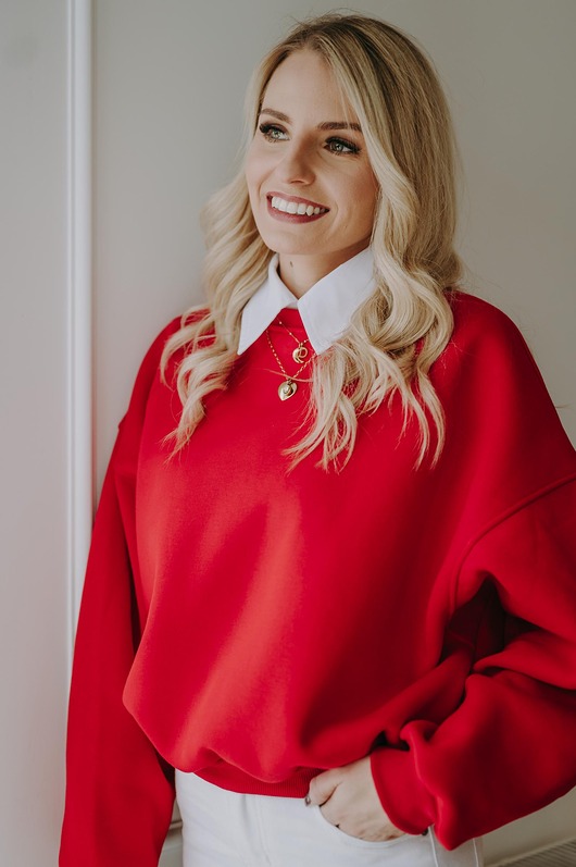 bluza bez kaptura damska Bluza Basic oversize czerwona