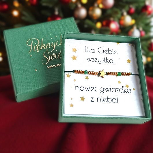 bransoletki z kamieni naturalnych Świąteczna bransoletka - pomysł na prezent - świąteczne pudełko - ZIELONA4
