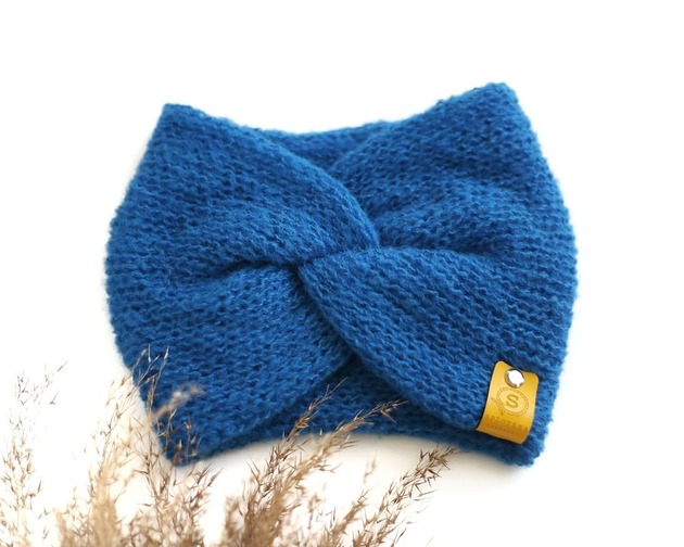 czapki damskie ALPACZINA opaska 100% alpaka niebieska
