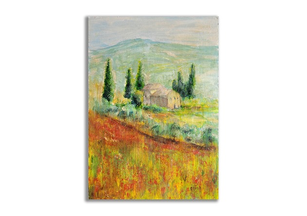 grafiki i ilustracje Słoneczna Toskania. Obraz ręcznie malowany.