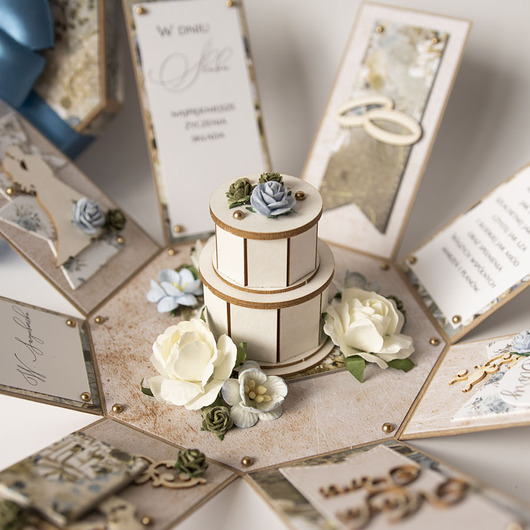 kartki scrapbooking Pamiątka ślubu, GIGA exploding box, kartka 3d na wesele