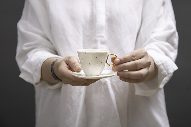 filiżanki Piegowata księżniczka - porcelanowe espresso z talerzykiem