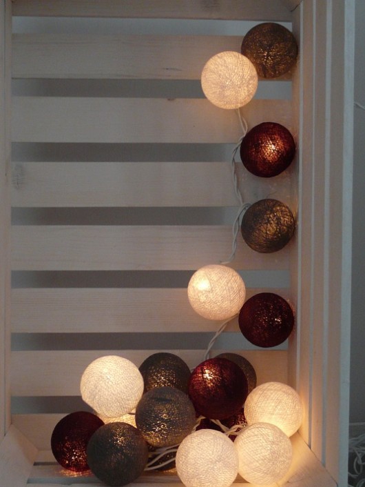 Qule Lampki Cotton Balls Gray & White & Burgundy qule