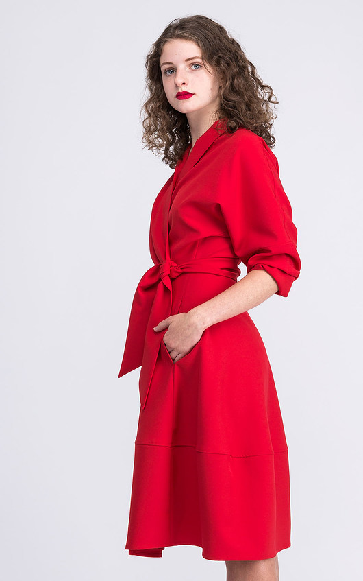 sukienki midi damskie Sukienka- Płaszcz LAUREN Red