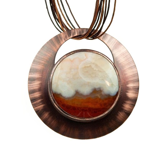 wisiory Miedziany naszyjnik z okrągłym agatem