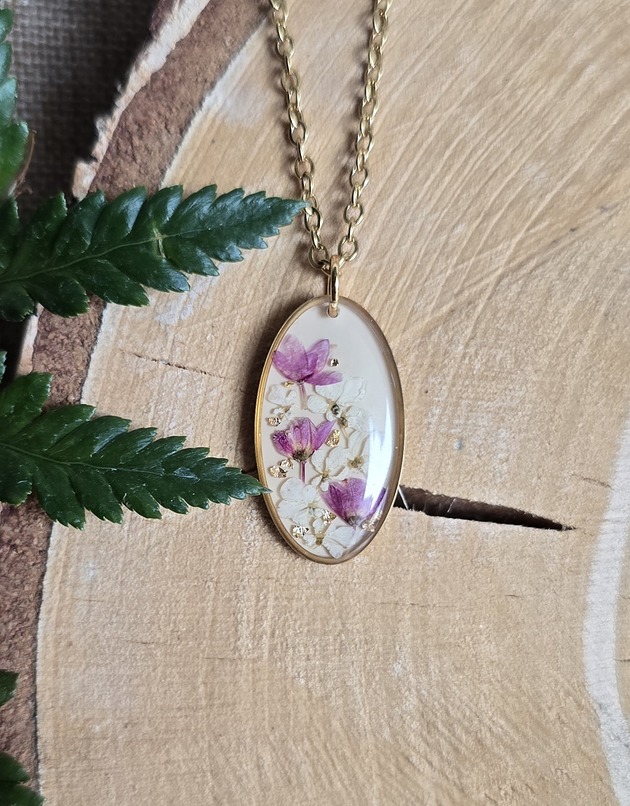 wisiory Wieczne kwiaty złota zawieszka prawdziwe kwiaty różowa beżowa