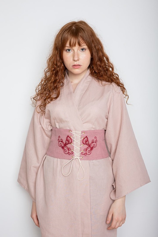 paski damskie Lniany pas gorsetowy z haftem - kalie