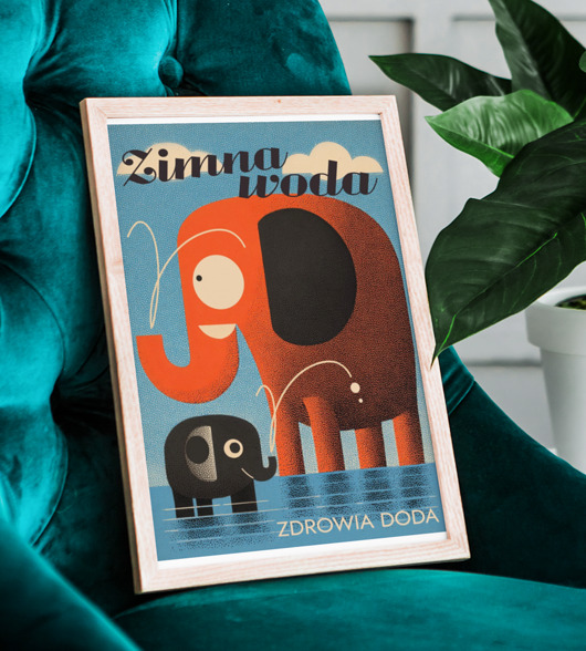 plakaty Plakat  zimna woda słonie