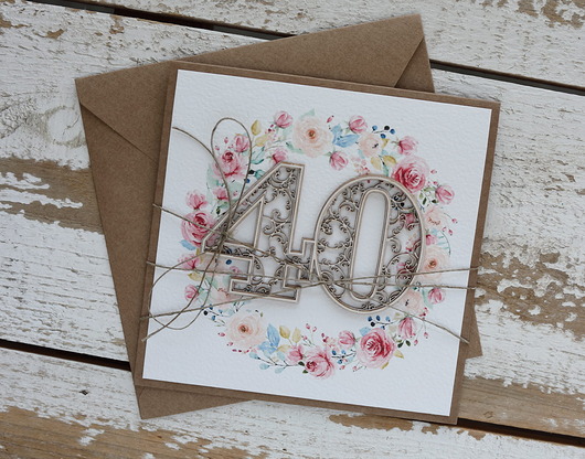 kartki scrapbooking Rustykalna kartka ręcznie robiona na 40 urodziny dla kobiety życzenia