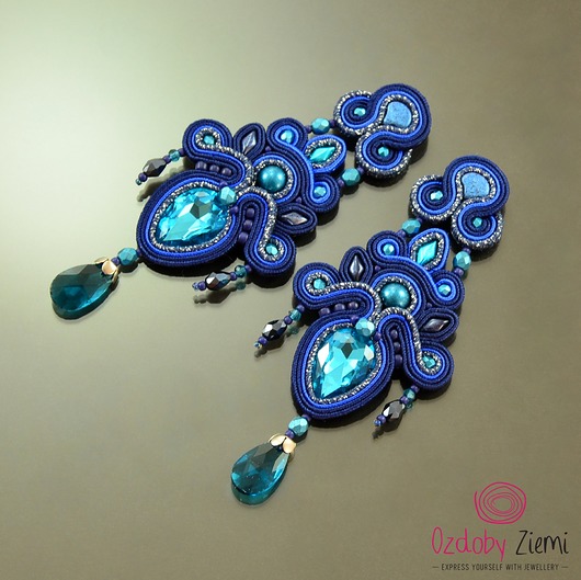 kolczyki soutache Granatowo turkusowe kolczyki sutasz