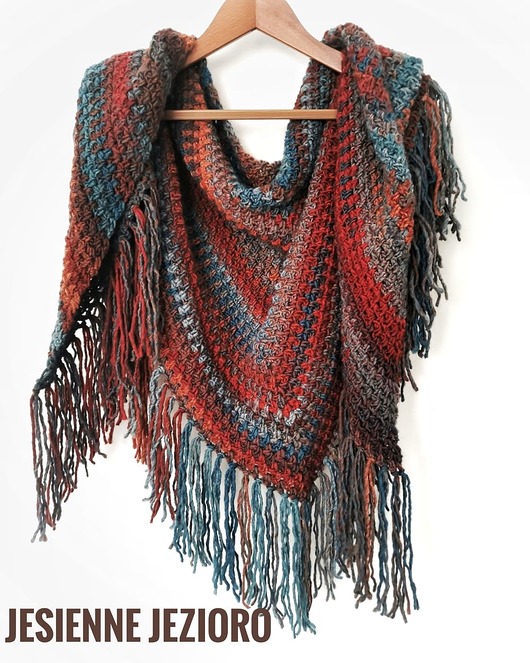 szale damskie Chusta z frędzlami MAXCOLOR jesienne jezioro