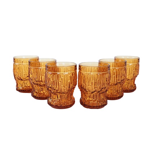 szklanki i kieliszki Komplet szklanek bursztynowych, włoski design, lata 60, produkcja: Włochy