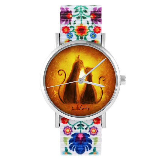 zegarki damskie Zegarek - Kotki - folk biały, nylonowy