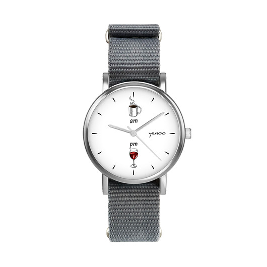 zegarki unisex Zegarek mały - Kawa i wino - nylonowy, szary