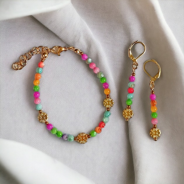 komplet biżuterii RAZEM TANIEJ : summer collection : kolorowa muszla i kwiatuszki