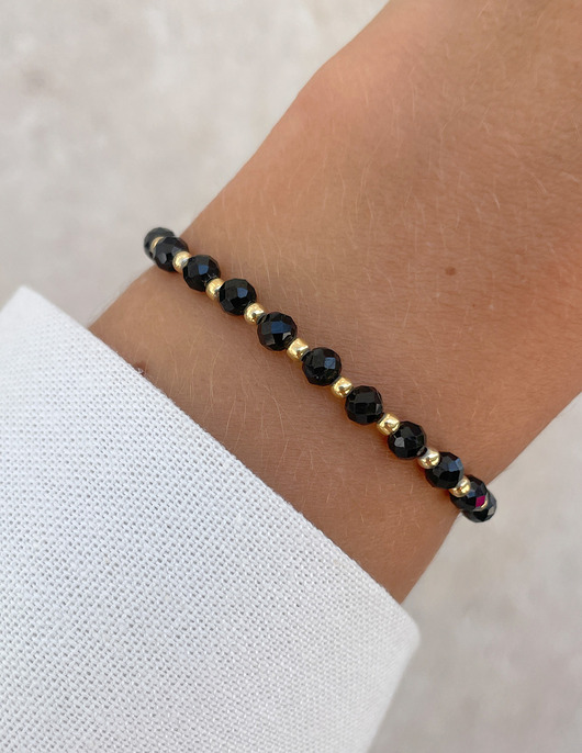 bransoletki z kamieni naturalnych Bransoletka na gumce z czarnego turmalinu z hematytem