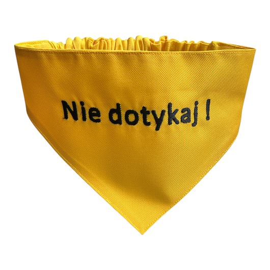 ubranka dla zwierząt Bandana ostrzegawcza dla psa XL na gumce - NIE DOTYKAJ - żółta