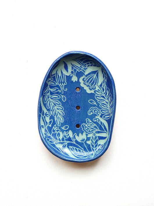 mydelniczki Mydelniczka ceramiczna niebiesko-błękitna