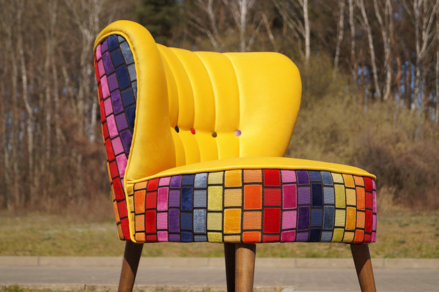 Fotel klubowy koktajlowy uszak PRL lat 50 loft Sekaty Wood Design