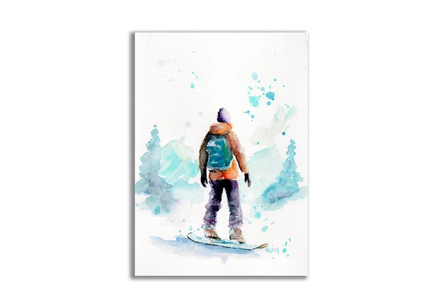 grafiki i ilustracje Snowboard, zima, góry. Akwarela ręcznie malowana
