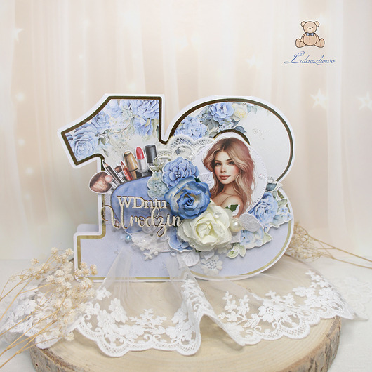 kartki scrapbooking Kartka urodzinowa  na 18 urodziny, kartka cyferka ""Blue Hope" GOTOWA