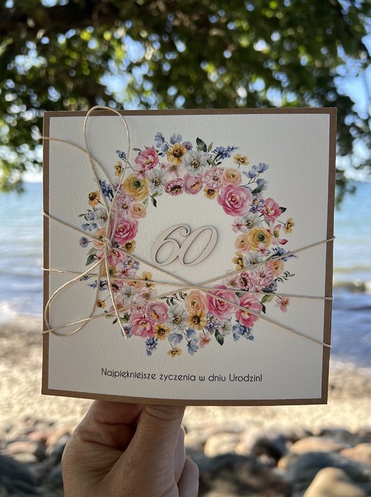 kartki scrapbooking Ręcznie robiona kartka na 60 urodziny - urodzinowa, pomysł na prezent - życze
