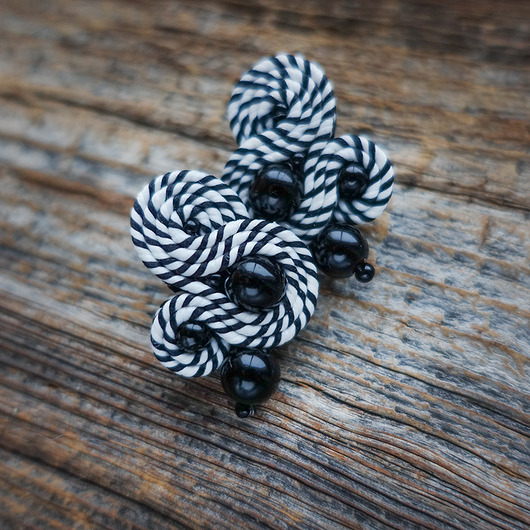 kolczyki soutache Czarno białe kolczyki sutasz