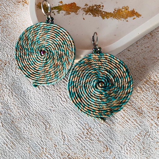 kolczyki soutache Kolczyki zielona mozaika koła lekkie