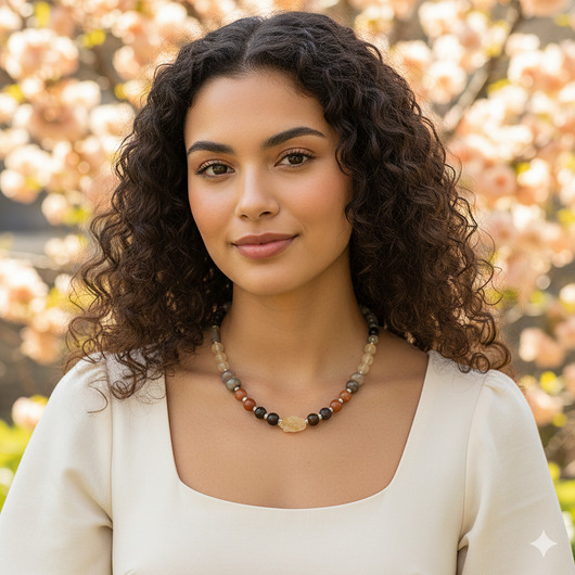 korale Duży, brązowy naszyjnik, cytryn, jaspis, agat, srebro 925