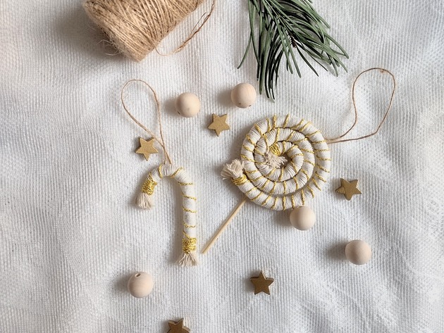 ozdoby choinkowe Świateczny boho zestaw zawieszek choinkowych- Candy cane, Lolipop