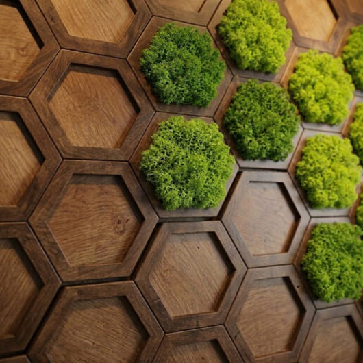 dekoracje - na ścianę Panel Ścienny Drewniany z Chrobotkiem Mchem Mozaika Lamel Drewniany Dekor