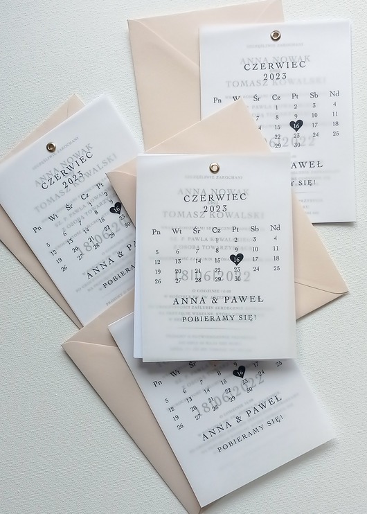 zaproszenia i kartki na ślub Zaproszenie Ślubne Kalka z Kalendarzem
