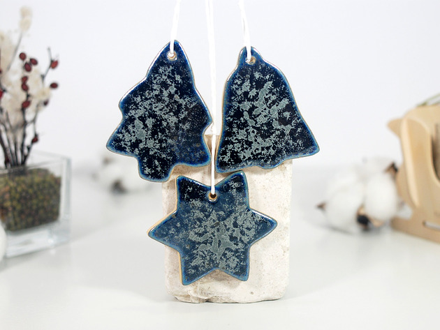 ozdoby choinkowe Srebrne ozdoby choinkowe - choinka, dzwonek, gwiazdka