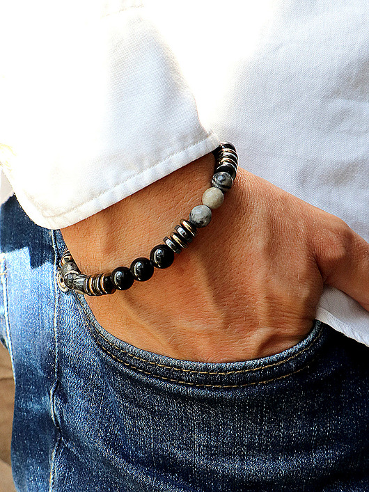 biżuteria męska Bransoletka męska - czarny turmalin, jaspis, hematyt