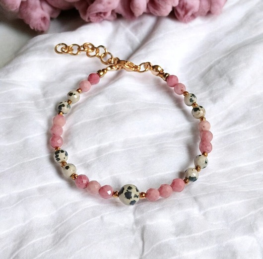 bransoletki z kamieni naturalnych Jaspis dalmatyński i rodonit bransoletka