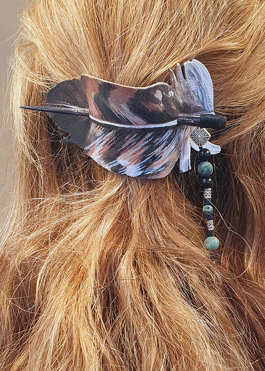 spinki i klamry do włosów Skórzana spinka ,orle pióro