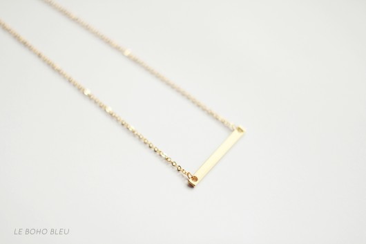 16k Gold Plated Wide Horizontal Bar Necklace Le Boho Bleu