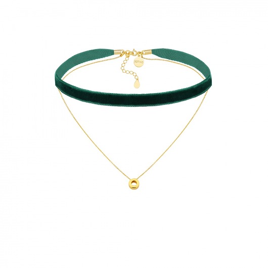 Szmaragdowy aksamitny choker z łańcuszkiem SOTHO