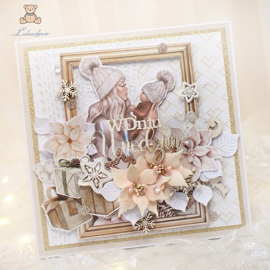 kartki scrapbooking Kobieca kartka zimowo-urodzinowa, urodziny "Mum's Love" GOTOWA