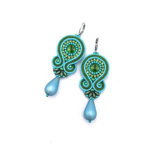 kolczyki soutache Kolczyki sutasz turkusowo zielone kolorowe Cleo z dużą łezką
