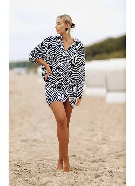 komplety damskie CS - Komplet SAFARI czarno biała zebra koszula spódniczka