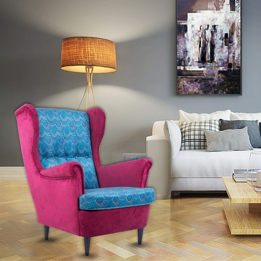 fotele Fotel uszak Pacha we wzory, kolorowy, patchwork, welurowy