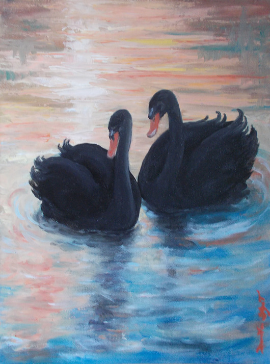 obrazy Czarne łabędzie, obraz olejny