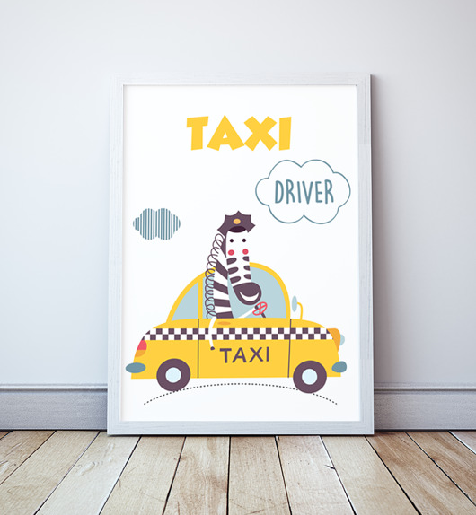 Taxi, Zebra, Auto, plakat dla chłopca  Wallie Studio Dekoracji