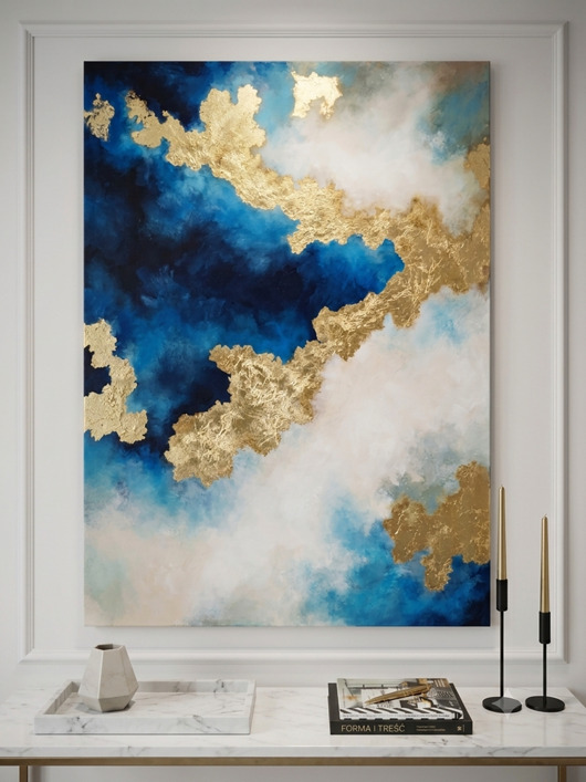 obrazy OCEAN ŚWIATŁA - obraz abstrakcyjny z fakturą i złoceniami 140x100 cm