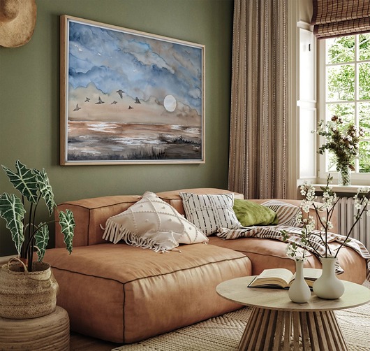 obrazy Oryginalna akwarela. Lot nad wodą 56x76cm