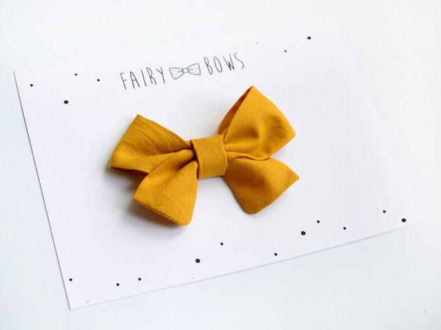 FairyBows spinka kokardka musztardowa FairyBows