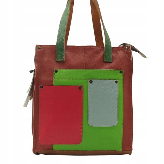 torby na ramię Torebka damska shopper, pojemna, skórzana ze skrawków kolorowa OLIVKA